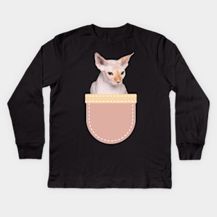 Sphynx Cat in Pocket Kids Long Sleeve T-Shirt